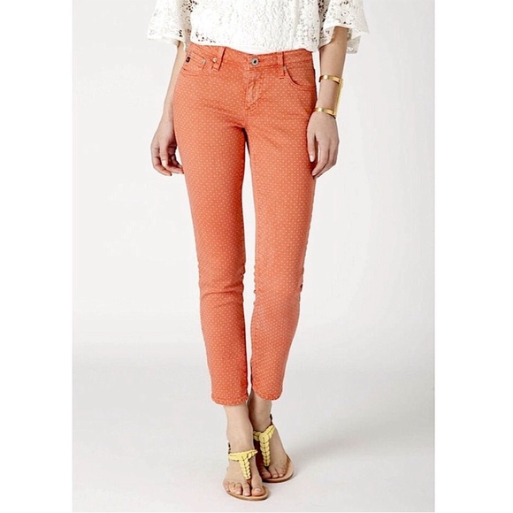Ag Adriano Goldschmied Denim - AG Stevie Slim Ankle Jeans Pink White Polka Dot Stretch Denim Size 28